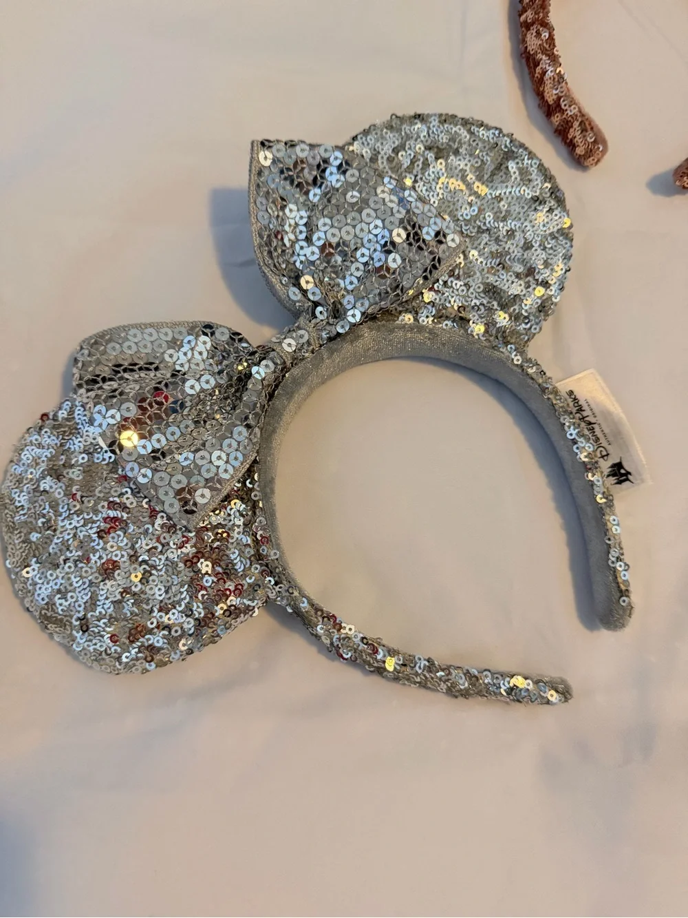 Sequin Minnie Ear Headband for Kids - Rose Gold and Silver by